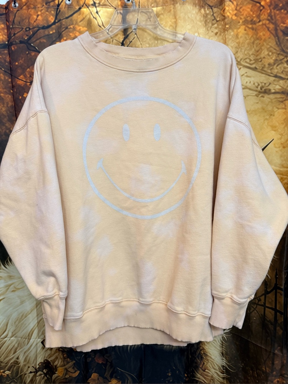 American Eagle Outfitters Light Peach Smiley Crewneck Sweatshirt